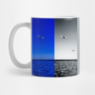 Seagull black and white and blue composition Mug